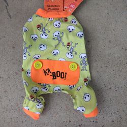 Pet Central XS X-Small Skeleton Ka-Boo Dog Pajamas Green Orange Trim Halloween