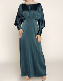 NEW Teal Long Satin Dress from Veiled