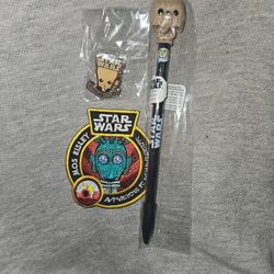 Funko Star Wars Smuggler's Bounty Chewbacca Pen, Greedo Patch, Figrin D'an Pin