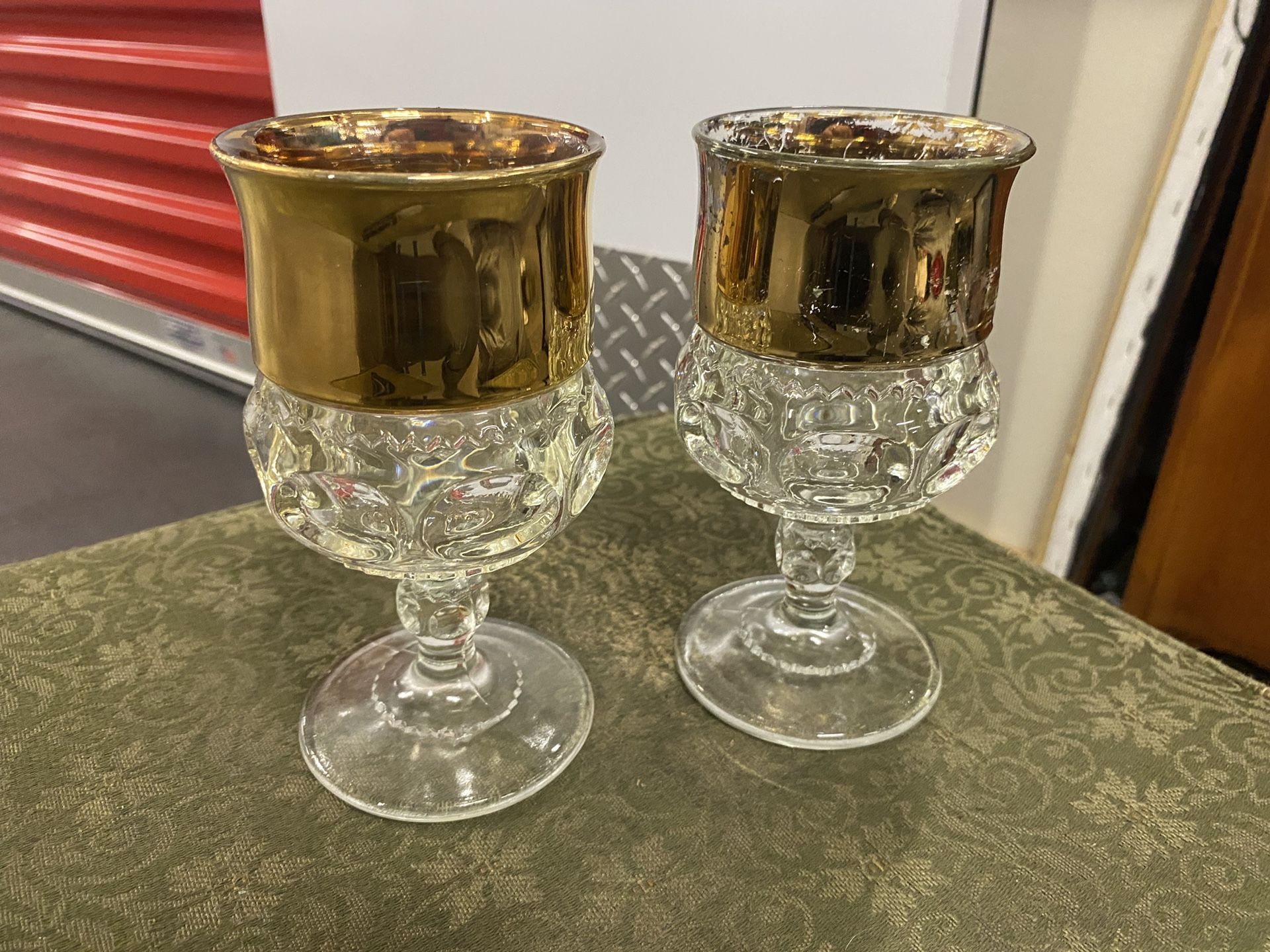 Gold Crown Glass by Colony Wide Gold Band, Clear Bowl, Thumbprints Discontinued