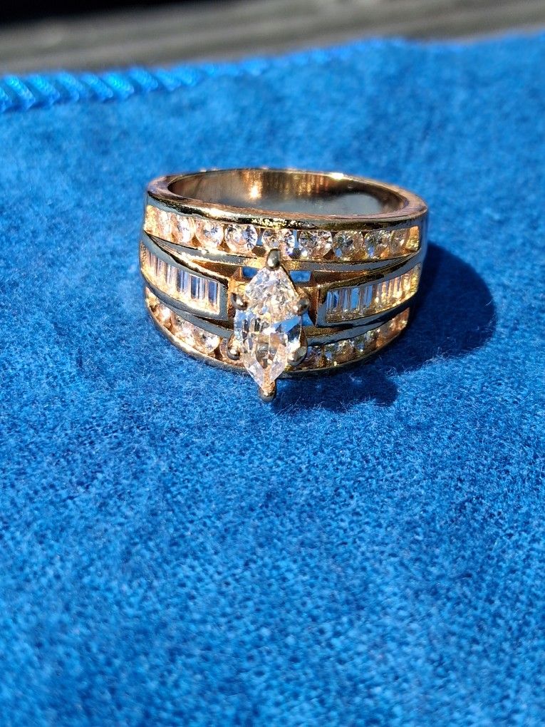 3 Carat .925 Silver Ring Dipped In Gold Size 10