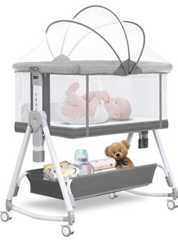Baby Bassinet with Canopy and Storage Shelf