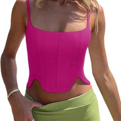 Reoria REORIA Women's Sexy Square Neck Trendy Sleeveless Adjustable Spaghetti Strap Corset