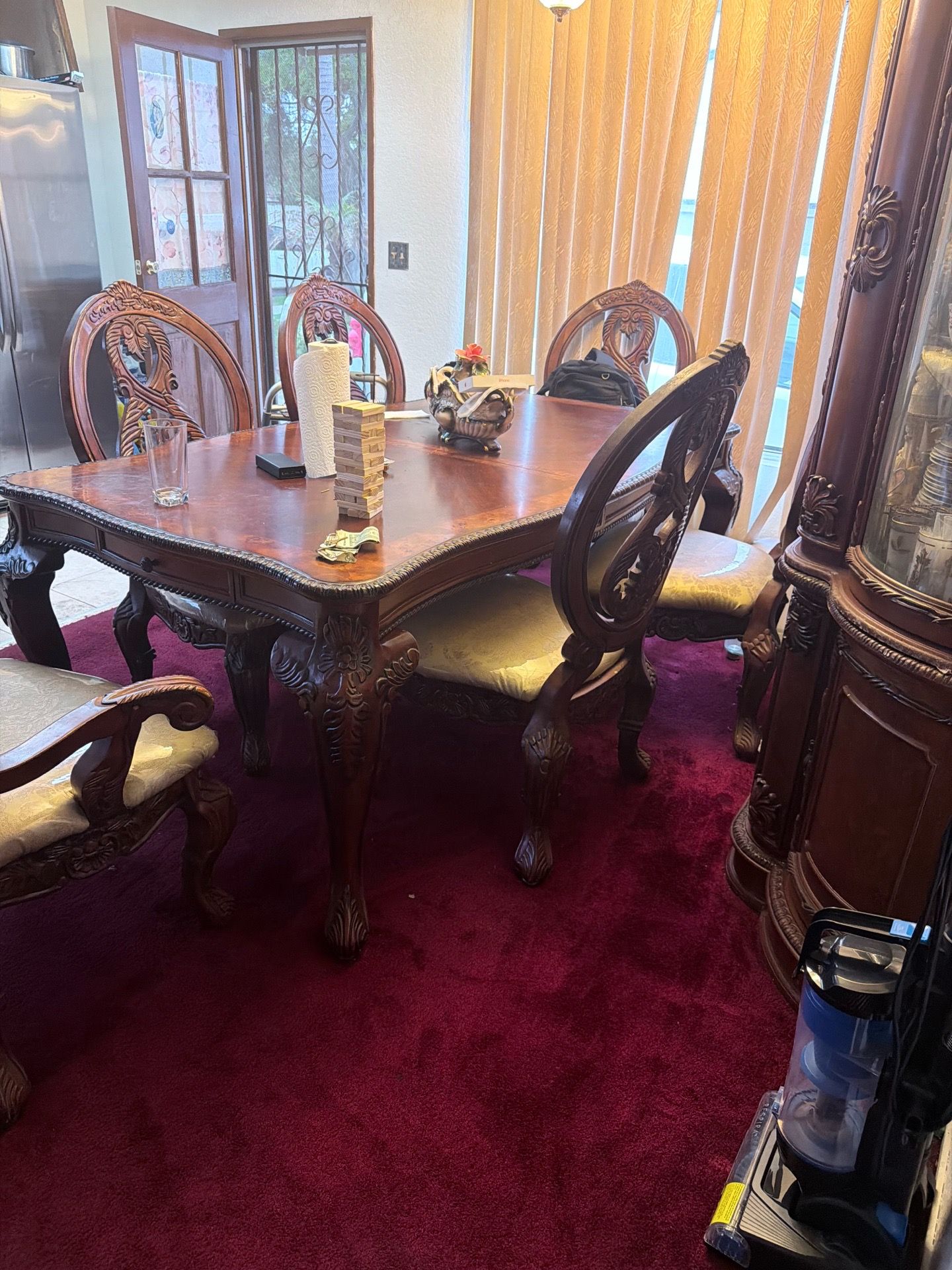 6 chairs Solid wood dining table and chairs with large buffet