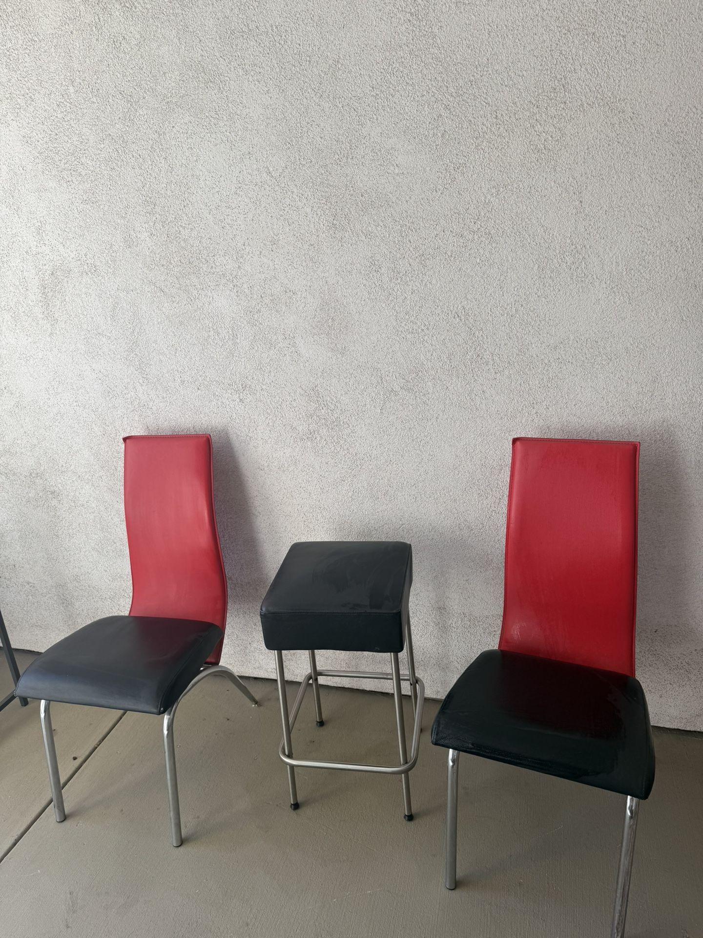 Red/Black Leather Chairs And Side Table
