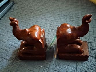Vintage Wooden Elephant book ends