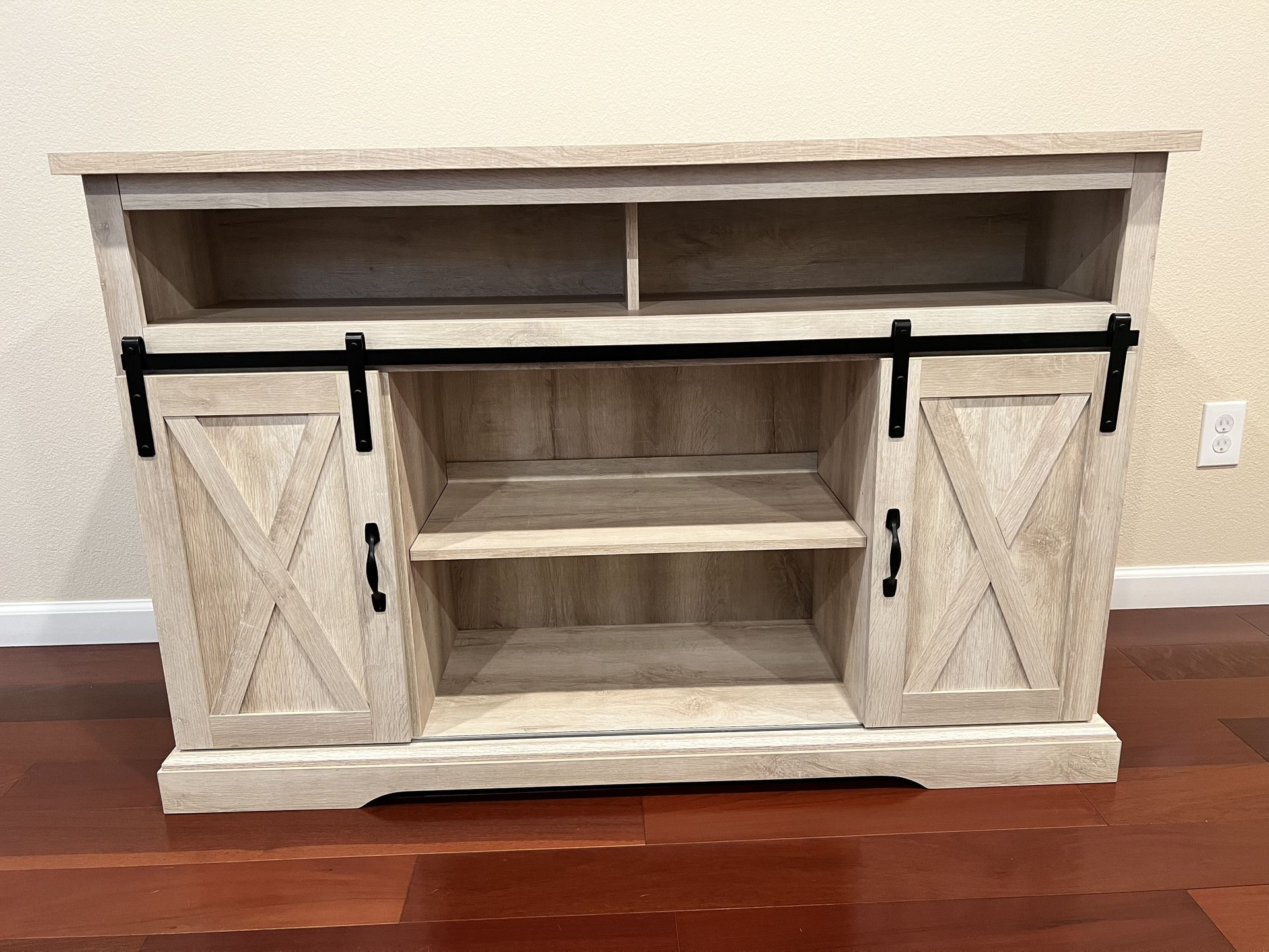 Sliding Barn Door Wood 52" Highboy TV Stand Console Storage Cabinet