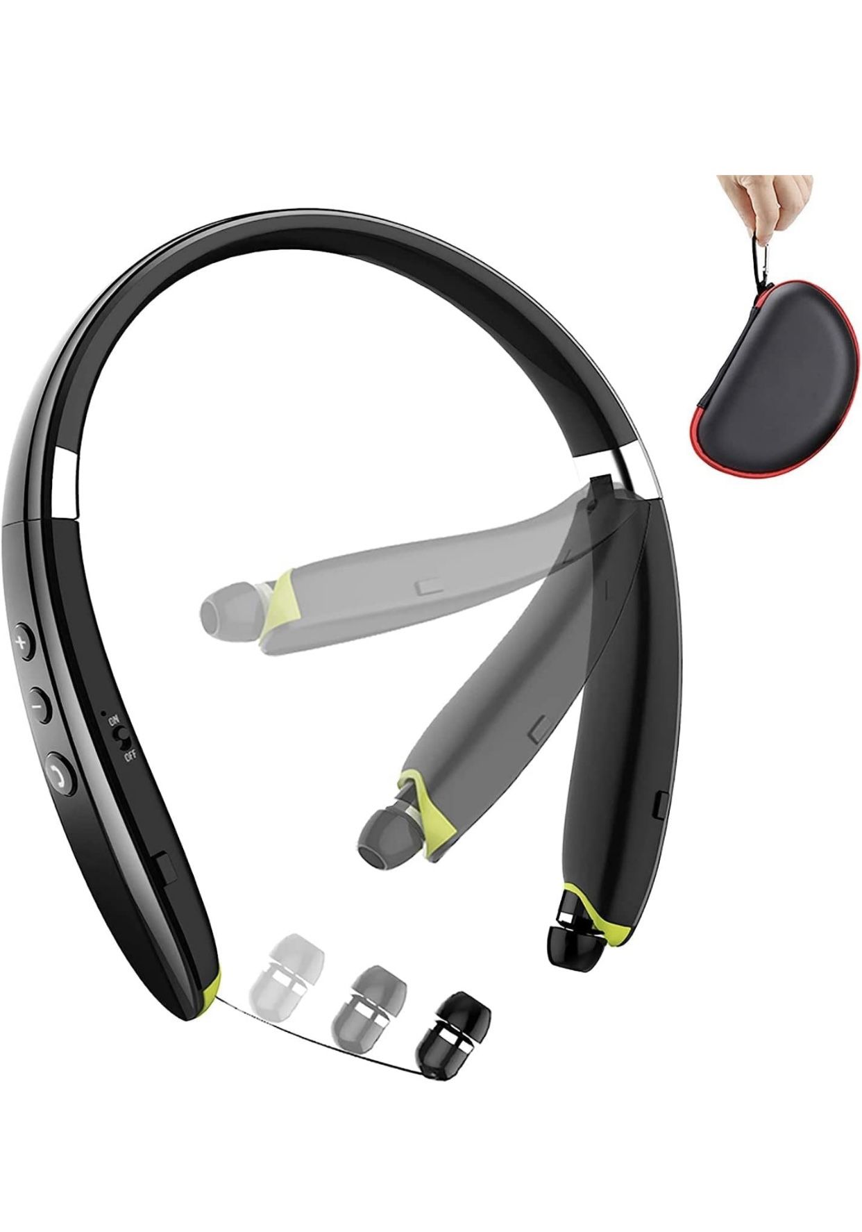 Bluetooth Headset, Neckband Bluetooth Headphones with Retractable Earbuds, Noise Cancelling Stereo Wireless Earphones with Mic for Sports Office (wit
