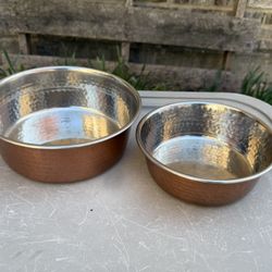 Two Dog Food Bowls - Stainless Steel - Large And Medium 