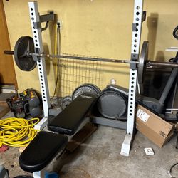 Bench And Squat Rack With Olympic Weights