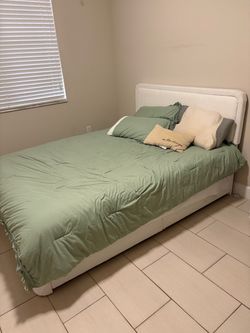 White Upholstered Bed Frame with Headboard