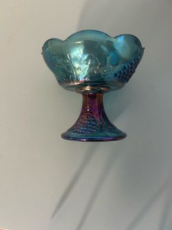Blue Iridescent Carnival Glass Compote