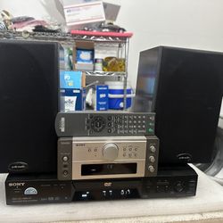 Completed Audio Video System Denon amplifier, PolkAudio Speakers, Sony CD/DVD Player 