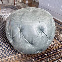 Cisco Home blue leather ottoman