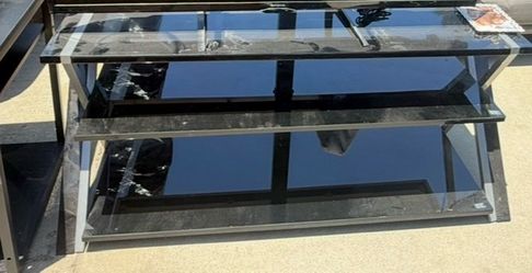 Black Glass TV Stand / Entertainment Center – Fits Up to 65” - 75” TVs