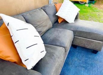 Grey Suede 78" Modern Sectional Sofa with Reversible Chaise