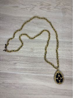 Monet Vintage Amber Rhinestone &Beaded Locket Necklace
