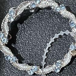 Circlet Brooch Frosted Icy Silver Tone Bright 16 Blue Crystals By Gerry's 1960