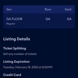 FLOOR SEAT Tyler The creator concert 2/18