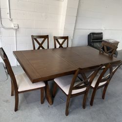 (Free Delivery) New Lathan 7 Pc Kitchen Dining Table Set W/ Leaf