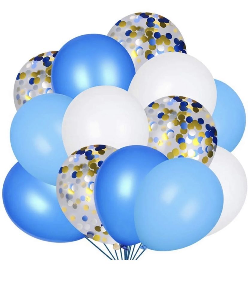 Blue White Balloons Set 80 Packs with Latex Confetti Balloons for Baby Shower Birthday Party Decorations Supplies