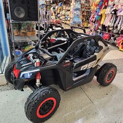 can-am maverick 24v 4x4 Remote control leather seats shocks soft tires screen for videos shocks led lights rubber EVA tires canam kid car carro de niñ