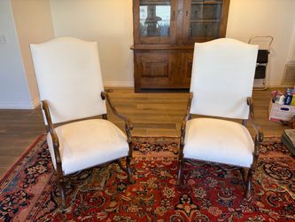 Pair of Tall Carved Wood High-Back Armchairs