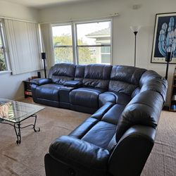 $1000 OBO! Pulaski Leather Sectional Recliner Couch - 3 Powered Recliner Seats, Entertainment Console, Charging Ports On Each Seat