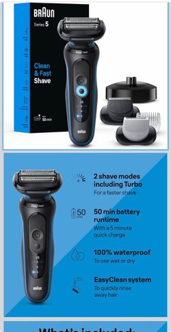 Braun Electric Shaver for Men, Series 5 5150cs, Wet & Dry Razor, Turbo Shaving Mode, Foil Shaver, with Beard Trimmer, Body Groomer and Charging Stand,