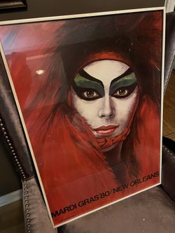 31.5”x22.25” VINTAGE 1980 Larry $ Harris Mardi Gras New Orleans framed print p/u Jamison PA 