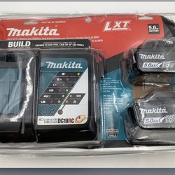 Makita  2 18V LT Lithium Batteries and Rapid Optimum Charger Starter Pack (5.0Ah