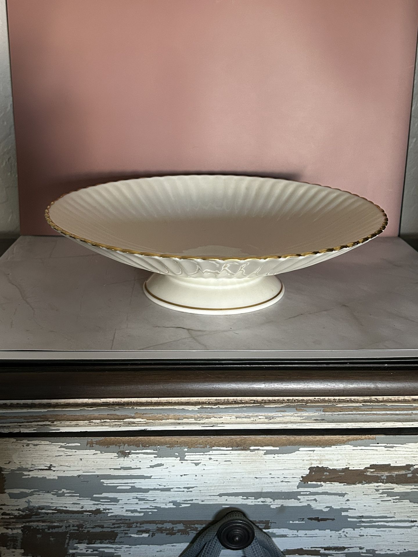 Lenox White Porcelain Fruit or Nut Bowl Pedestal Footed w/ Gold Trim