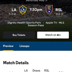 4 Tickets LA Galaxy VS Real Salt Lake 05/11/24