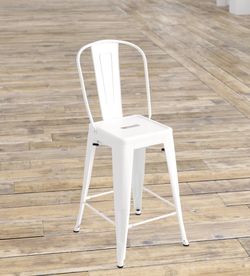 2 White gloss metal bar stools (pair)