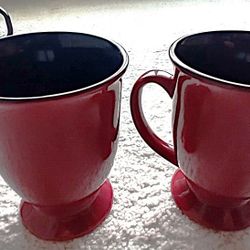 Cups, Denby Harlequin Burgundy/Blue, footed 3.375” diameter x 4.375” high--