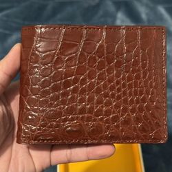 Brown Real Alligator Crocodile Wallet SKIN Leather Bifold Men's Handmade