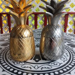Vintage brass and silver pineapple candlestick holders