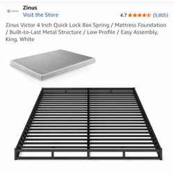 Zinus Victor 4 Inch Quick Lock Box Spring / Mattress Foundation / Metal Structure / Low Profile / , King, White