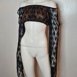 Hera Collection Womens Sheer Blk Lace Long-Sleeve Cropped Tube Top Size S