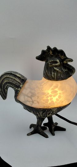 Vintage Metal & Marbled Glass Rooster Table Lamp