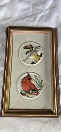 Framed 3D Bird Relief Wall Art - Cardinal and Holly Bird