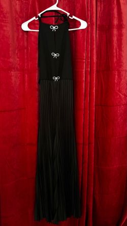 Black Halter Maxi Dress with White Bows