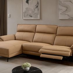 Brand New Brown Top Grain Leather Power Reclining Sectional Sofa 
