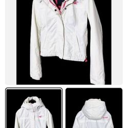 HOLLISTER California All-Weather Jacket White+Hot Pink Trim w/Hood