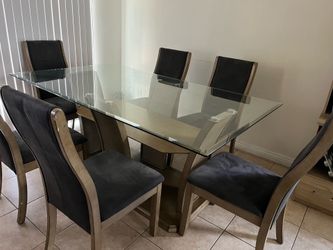 Glass Dinning Table Set (Six Chairs)