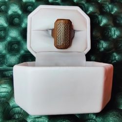 Wood Rectangle Ring With Silver Inlay  Retro Unique 