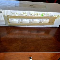Gray Wood Caddy  with 4 glass shades .  Brand New. 