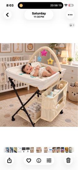 New Portable Baby Changing Table - Waterproof Diaper Changing Table with Wheels, Adjustable Height Folding Diaper Station with Safety Belt, Large Stor