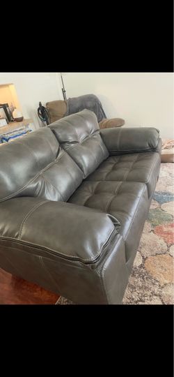 Gray Leather Tufted Sofa