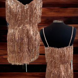 New With Tags Rose Gold Sequin Fringe Short Formal Dress & Homecoming Dress $76